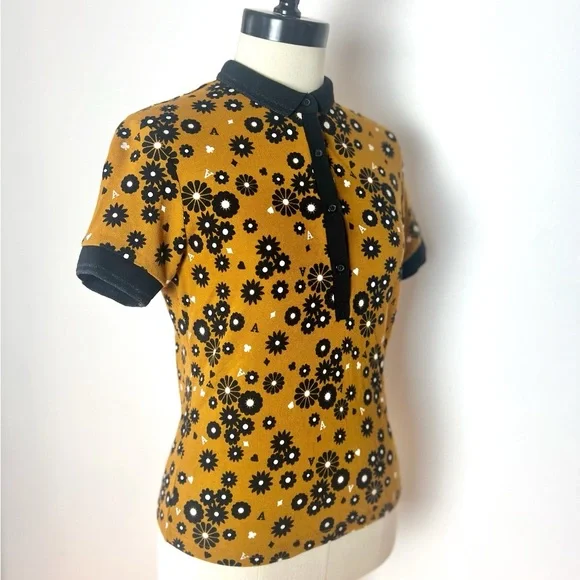 AMY WINEHOUSE FRED PERRY Floral Twin Tipped Black Orange Tennis Polo Shirt S M 8 - Picture 12 of 15